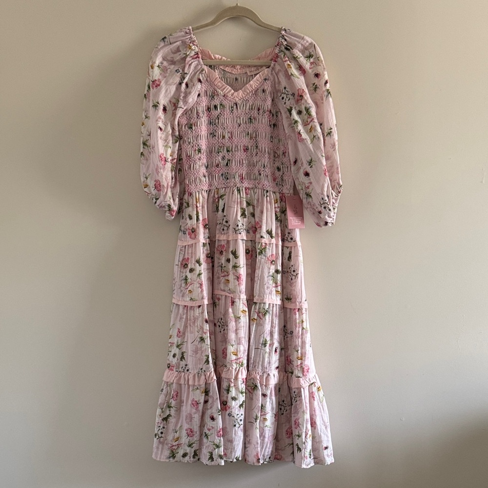 NWT Ivy City Co Pink Floral Smocked Roselyn Midi Dress XS - Picture 3 of 12